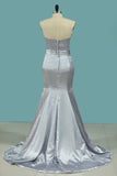 2024 Sexy Mermaid Elastic Satin Silver Prom Dresses Sweetheart Zipper P5EFRLHA