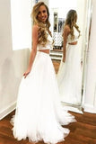 2 Pieces Simple Flowy A-Line Ivory Long Open Back Prom Dresses PPPLXTCJ