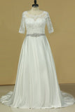 2022 Plus Size Mid-Length Sleeve Wedding Dresses Scoop Satin With P5BQHPRQ