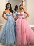 Unique Ball Gown Sweetheart Strapless Tulle Prom Dresses, Cheap Formal STG20474