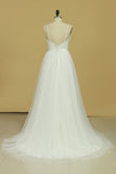 2022 Sexy Open Back A Line Wedding Dresses Spaghetti Straps Tulle With Applique PNGBBSE3