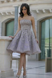 2024 Strapless Homecoming Dresses A Line Lace With PMJRBSA8