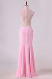 2024 High Neck Chiffon Prom Dresses Mermaid/Trumpet With Applique And PNNPMAHT