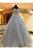 Ball Gown Straps Long Prom Dress Appliques Quinceanera STGPKS9FELB