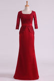 2024 Burgundy Mother Of The Bride Dresses Square 3/4 Length Sleeve With Applique PERR18SA