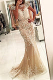 2024 Bateau Cap Sleeves Prom Dresses Mermaid Tulle With Appliques PL142SXB