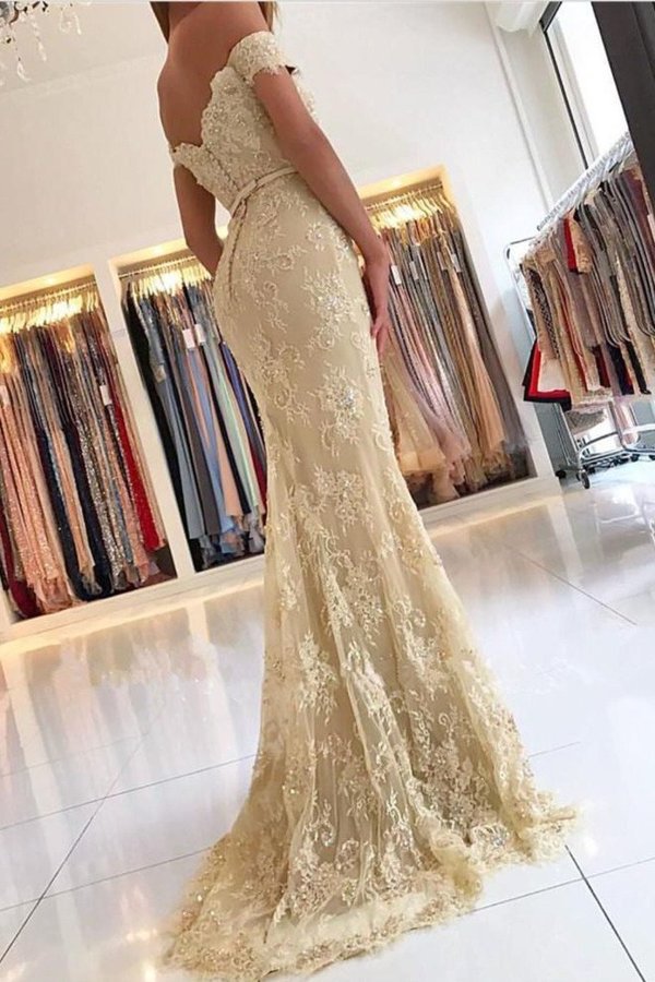 2022 Prom Dresses Off The Shoulder Lace With Beads And PY7MBKNJ