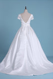 2022 New Arrival Scoop Wedding Dresses A Line Short Sleeves Court PRY5N4BS