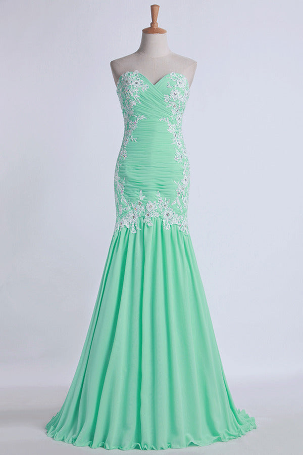 2022 Prom Dresses Pleated Chiffon With Beaded Lace Floor Length Open P3SK9ZDD