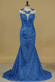 2022 Mermaid Scoop Open Back Prom Dresses With Beads And Applique PBX8TJA5