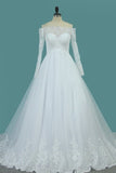 2024 Boat Neck A Line Long Sleeves Wedding Dresses Tulle PXDZ7D9D
