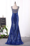 2024 Bling Bling Evening Dresses Mermaid V Neck Sequins Lace With Rhinestones PQ52Z6EE