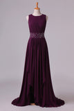 2024 Prom Dresses A-Line Bateau Floor-Length Chiffon With Beads & PHP9NLY1