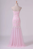 2024 Sweetheart Mermaid Ruffled Bodice Prom Dresses With Rhinestone&Applique PD4BR8F5