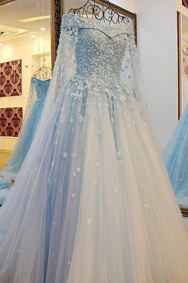 2022 Off The Shoulder Prom Dresses Tulle With Handmade Flowers PYJ1JY17