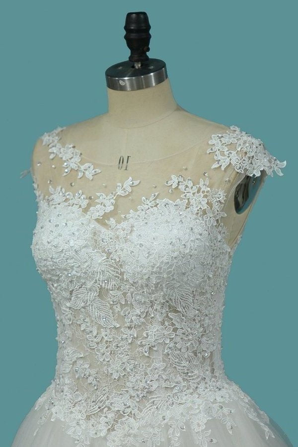 2024 A Line Tulle Scoop Wedding Dresses With Applique PRXB3EM9