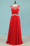 2022 Prom Dresses A Line Scoop Chiffon With Beads And Ruffles PSDSZY5C