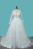 2024 Luxurious A Line Lace Scoop Long Sleeves Wedding Dresses With Pearls PAEGPP8G