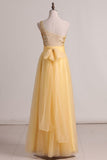 2024 A Line One Shoulder Prom Dress Beaded Bodice Tulle Floor PGF3Z1BX