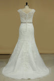 2022 Plus Size Wedding Dresses Mermaid Tulle With Applique PQY4L19Z