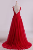 2024 Evening Dresses Scoop A Line Tulle With Applique Open PYG8TGRC