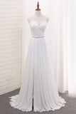 2024 A Line Chiffon Sweetheart Wedding Dresses With Applique PJMS13T4