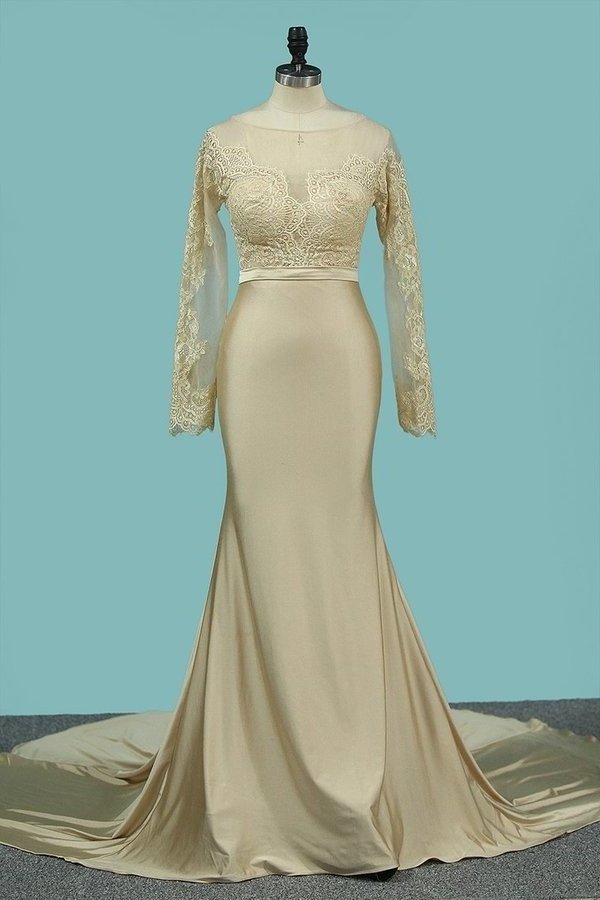 2022 Mermaid Wedding Dresses Scoop Long Sleeves P56LBFPK
