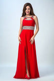2024 Sexy Prom Dresses A Line Scoop Sweep/Brush Red PGBFBP4B