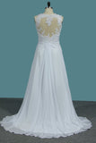 2024 A Line Scoop Chiffon Wedding Dresses With Applique And Slit PS676SJB