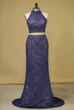 2024 Prom Dresses Sheath High Neck Two Pieces Lace PE5N4HK3