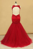2022 Plus Size Open Back Scoop Prom Dresses Mermaid With Applique And Beads PZN1FEF8