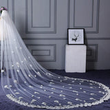 3M Tulle Ivory Wedding Veils with Appliques, Fashion Hand Made Flowers Wedding Veils STG15544