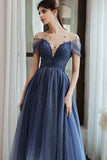 Charming A Line Blue Ombre Tulle Prom Dresses with Open Back, Evening STG20394