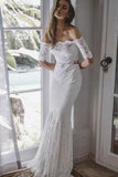 Two Pieces Ivory Lace Mermaid Off The Shoulder Wedding Dresses Beach Wedding STGPY4YB198