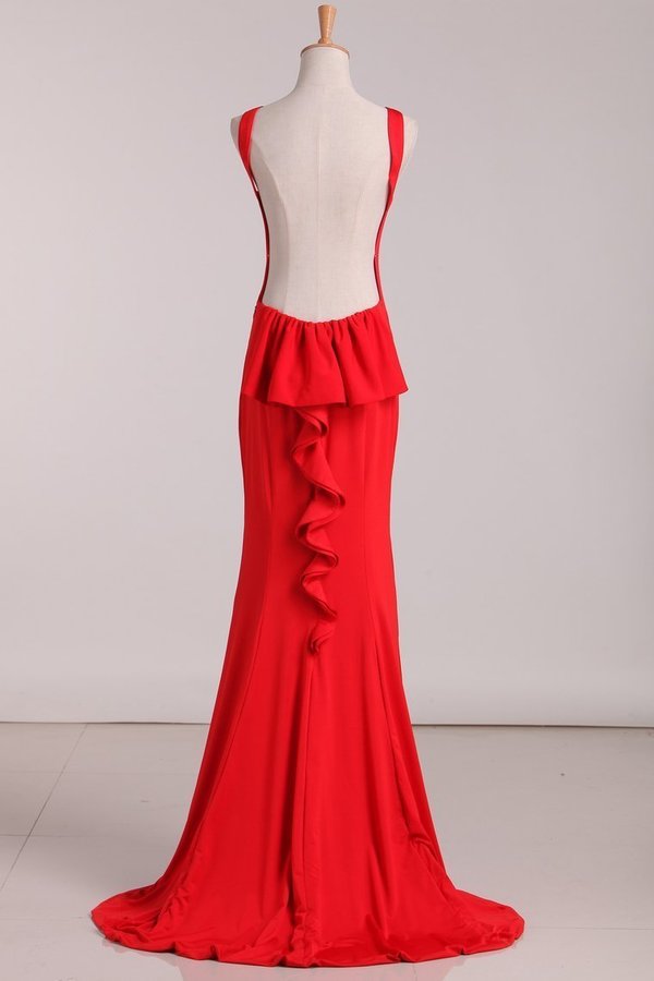 2022 Open Back Evening Dresses Scoop Mermaid Red PF5M5LCT