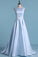 2022 Prom Dresses A Line Scoop Satin Covered Button PMMMRM4T