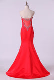 2024 Sweetheart Beaded Neckline Satin Prom Dress Mermaid PQXBAB6C