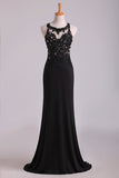 2022 Popular Black Scoop Sheath/Column Prom Dresses With Beading And P86A9PXZ