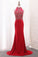 2022 High Neck Spandex Prom Dresses Mermaid With Beading P265STB1