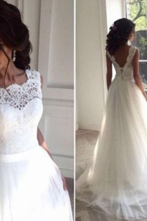 2022 New Arrival Scoop Neck Wedding Dresses A Line Tulle P54JTDK2