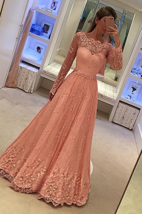 2022 Prom Dresses Long Sleeves A Line Lace With P9LND9K2