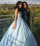 Princess Ball Gown Blue Appliques Strapless Quinceanera Dresses, Sweet 16 Dresses STG15290