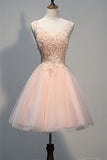 Blush Pink Lace Beaded Backless V-neck Sweet 16 Cocktail Dresses Homecoming Dresses
