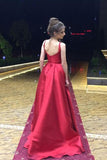 Red A-Line Long Simple Satin Open Back Sleeveless Evening Dress Prom Dresses