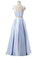 A Line Blue Two Piece Satin Sweetheart Prom Dresses Long Cheap Evening Dresses