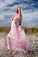 A Line Light Pink Tulle Deep V Neck Prom Dresses Sequins Backless Party Dresses