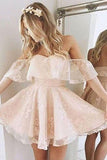 A Line Pink Off the Shoulder Sweetheart Tulle Above Knee Homecoming Dresses with Flowers