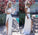A Line Two Pieces Long Sleeve Prom Dresses Scoop High Slit White Evening Dresses