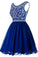 A line Blue Chiffon Scoop Homecoming Dresses with Beads Straps Prom Dresses
