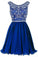 A line Blue Chiffon Scoop Homecoming Dresses with Beads Straps Prom Dresses